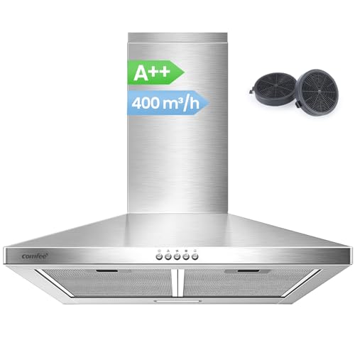Comfee CH60A17EM400SS A++ - 60 cm extractor hood - Rotating heat and exhaust air - Wall-mounted hood with activated carbon filter - Air flow rate: 400 m³/h - Washable grease filter with 5 layers