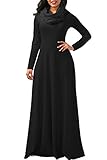 AlvaQ Women's Casual Loose Long Sleeve Cowl Neck Plain Pleated Maxi Dress