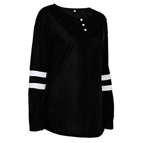 Women Stripes Top Duseedik Henley Solid Stripes Spread Long Sleeve Slim Button Pullover Shirt Blouse - Thumbnail 3