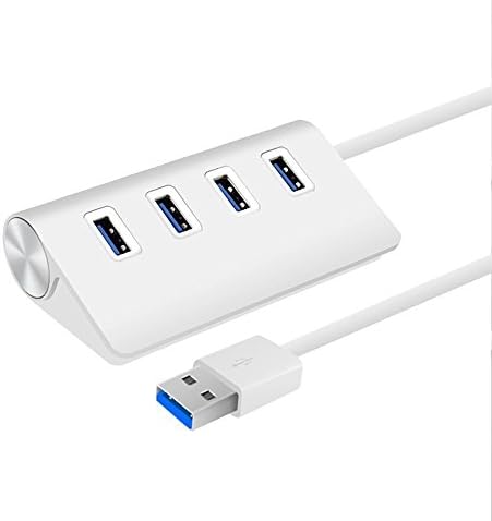 4 Port USB 3.0 Hub, XHERO Slope Aluminum Hi-speed Portable Horizontal 4-Port Splitter Adapter Connector Cable for Apple iMac, MacBook, MacBook Pro, MacBook Air, Mac Mini, or Any PC and Laptop Silver