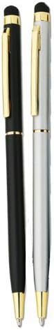 Executive Slim Line Ultra Sensitive Ballpoint Stylus/Styli Pen Set: Black & Silver For Touch Screen Cell phone, Tablets, Computer Gold Trim