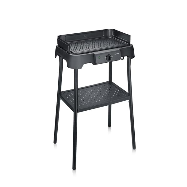 Barbecue électrique extérieur sur pieds avec plaque en aluminium, 2000W, Pare-vent amovible, eBBQ avec bac à eau pour utilisation en intérieur et extérieur, Noir, PG 8596