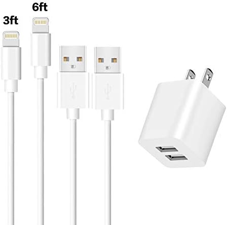 USB Charger Compatible iPhone, DAHEDEYUI (2-Pack) 3ft/6ft Charger Wire Data Sync Charging Cord with 2 Port Plug Travel Wall Charger Compatible iPhone X/8/8 Plus/7/7 Plus/6/6S/6 Plus/5S/SE