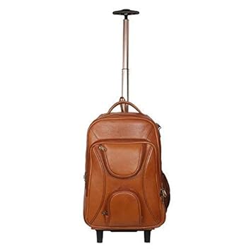 HYATT TOURISTER 100% Genuine Leather Backpack | 18 Length with 15.6 Laptop Compartment | Cabin Size Softsided | 2 Wheel | Travelling Trolley Backpack. (Tan)