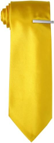 Little Black Tie Men's Solid Necktie With Added Tie Bar, Yellow, One Size
