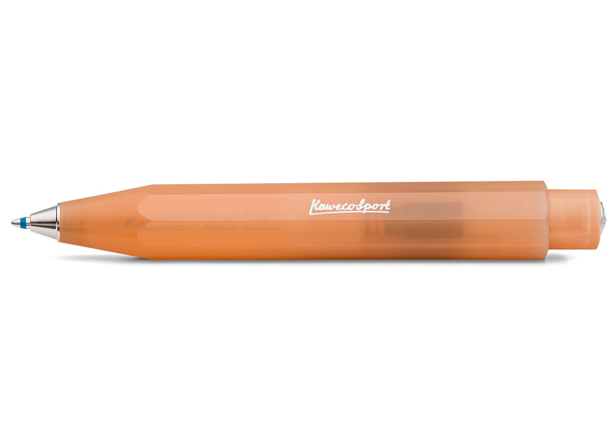 Kaweco FROSTED SPORT Ball Pen Soft Mandarine I Retractable Ballpoint Pen in Summery Design with Standard D1 Refills I Exclusive Biro 10.5 cm