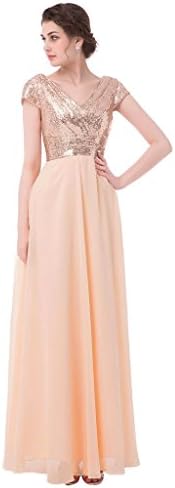 Dressyu Cap Sleeve Sequin Long Prom Party Dress Bridesmaid Gowns Rose Gold US 20W