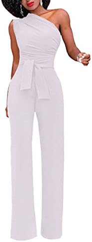 Veroge Women's Solid Zipper Back Tunic Top Empire Waist Pants Jumpsuits White L
