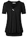 Miusey Plus Size Blouses for Women, Ladies V Neck Shirt Short Sleeve Pleated Drape Front Loose Fit Tunic Tops Black XXL