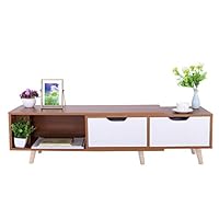 US Fast Shipment Quaanti Modern Length Stretchable TV Stand,TV Cabinet with Doors and Shelves,Media Console Table with 2 Drawers for Living Room Furniture,Accommodates 55" TV Size to 75" TV (Wild oak)