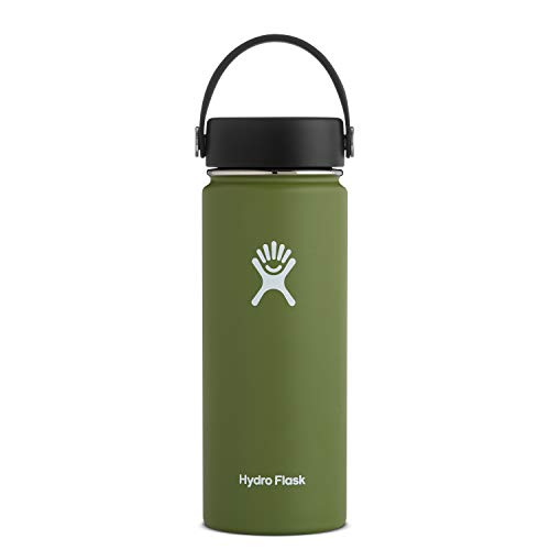 Hydro Flask Water Bottle - Stainless Steel & Vacuum Insulated - Wide Mouth with Leak Proof Flex Cap - 18 oz, Olive