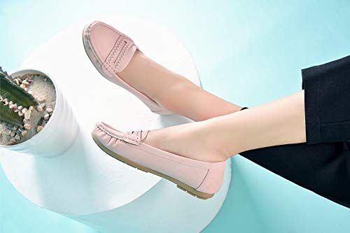 Comfortable Cushioned Insole Slip On Loafer Moccasins Flats Driving & Walking Shoes for Women, Angie Pink Size 7.0