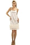 [Shop Lev] Women's Satin Full Slip with Sheer Ruffles