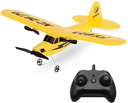 s-idee® 21002 Piper J3 FX803 aeroplane, pilot trainer RC remote controlled with 2.4 GHz technology with Lipo battery.