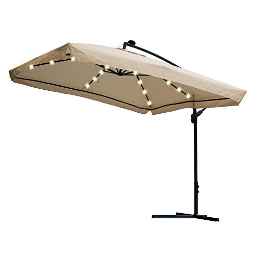 AMPERSAND 9-Ft. 8-Rib Offset Patio Umbrella Solar String Lights (Warm White)