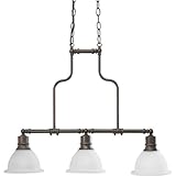 Progress Lighting P4282-20 3-Light Linear Chandelier with White Etched Glass, Antique Bronze