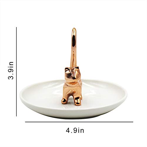 RARITYUS Cute Rose Gold Cat Ring Dish Holder Jewelry Trays Ceramic Trinket Porcelain Ring Holder for Earring Necklace Bracelet Organizer Display