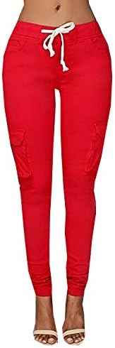 Womens Cargo Pants Casual Skinny Solid Color Drawstring Long Joggers with Pockets By Baifern