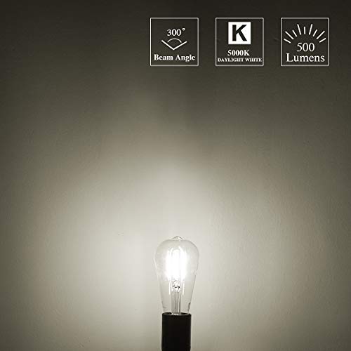 Mastery Mart Vintage LED Light Bulb, Clear Glass ST21 Antique Edison Bulb, Dimmable 5.5W (60W Equivalent), 500LM 5000K Daylight White, E26 Base Decorative Filament Bulbs, UL Listed, 3 Pack