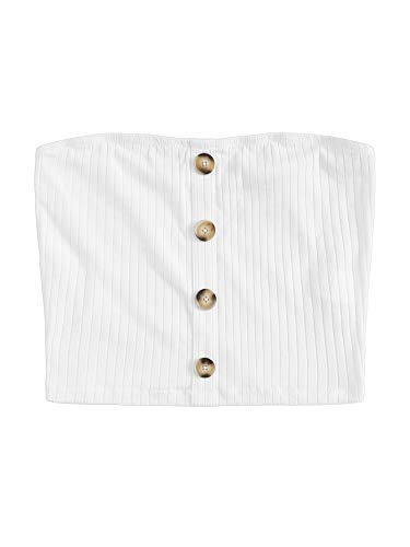 Women's Sexy Strapless Basic Button Up Stretchy Bandeau Tube Top