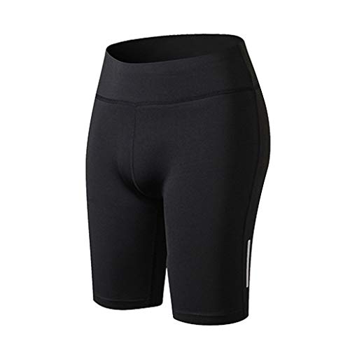 FarJing Women's Fitness Yoga Pants Reflective Strip Night Running Training Shorts（L,Black - Thumbnail 4