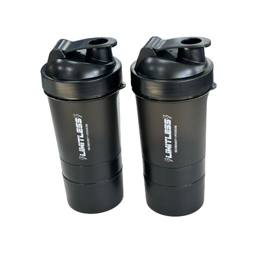 SHINE 2 PACK PROTEIN BOTTLE SHAKERS WITH TIGHT LIDS FOR SPORTS AND FITNESS with compartments (2 PACK, BLACK) — image 1