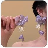 Fabric Flower Drop Dangle Earrings for Women Chunky Flower Statement Earrings Floral Handmade Drop Jewelry Vintage Crystal Tassel Earring Wedding Birthday Holiday Party Accessories