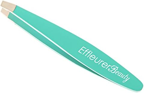 Effleurer Beauty Mini Precision Tweezers - 7 Exciting Colors To Choose From!! - Professional Stainless Steel Small Slant Tip Eyebrow Tweezer (Green Color)