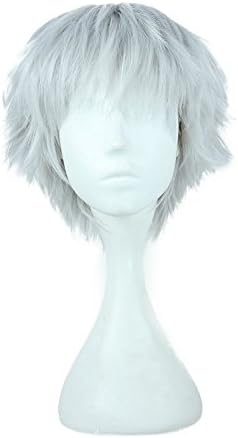 SORKER Cosplay Wig Men's Short Layered Costume Party Wig Hair (Sliver White)