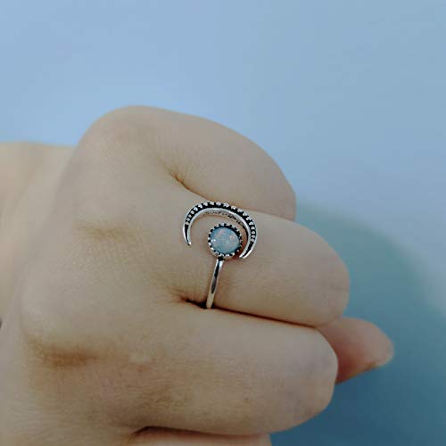Ymibull Fashion Moonstone Rings, Women Adjustable Ring Jewelry Gift for Friend Family (Silver)