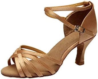 Tookang Women's Stylish Standard Latin/Modern/Samba/Chacha Middle High Heel Dance Shoes Salsa Performance Ballroom Shoes(Heel 7CM)