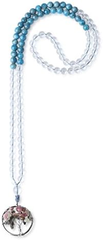 AmorWing Inelastic String Stone Tree of Life Pendant 108 Beads Mala Necklace for Women
