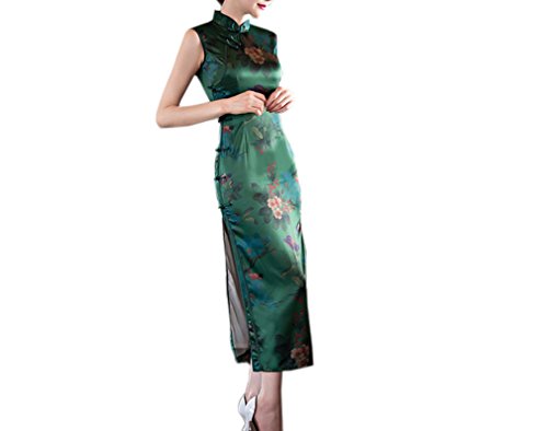 XueXian(TM) Women's Oriental Chinese Summer Evening Qipao Long Dress Green