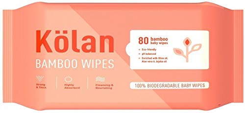 Kolan Eco-Friendly Bamboo Baby Wipes with Olive Oil, Aloe Vera & Jojoba Oil, 80 Wipes/Pack (Pack of 1)