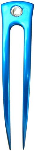 Anodized Aluminum Two Prong Curved 6" Hair Forks Unbreakable Waterproof Pick Pic Pin Fork - Hawaiian Style (Aqua)