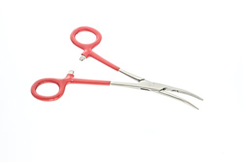 SE 664FSI Self Locking Curved Forceps with Insulated Handles, 6-1/4", Red