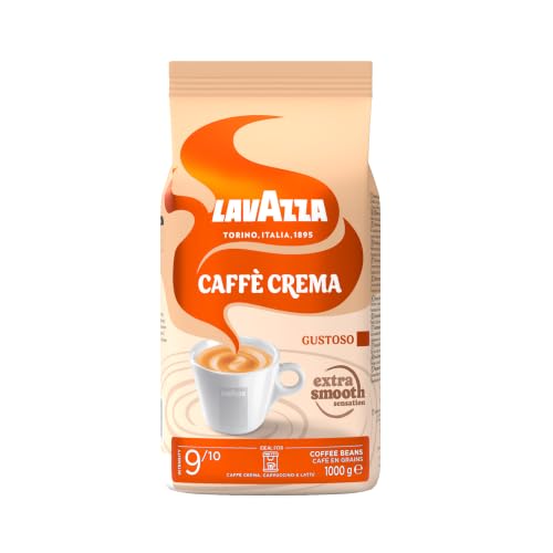 Lavazza, Caffe Crema Gustoso Koffiebonen, voor espressomachines, met kruidig en nootachtig aroma, voor een krachtige smaak, Arabica en Robusta, intensiteit 9/10, medium roostering, 1 kg verpakking