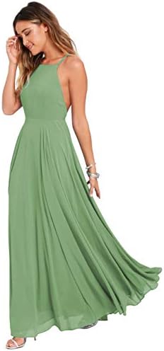 Women's Halter Chiffon Long Evening Prom Dress Backless Formal Party Gown