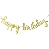 Happy Birthday Gold- Glitter Banner for Birthday Party 1st Birthday Party Decorations- Safe & Eco-Friendly Stand