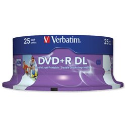 - Verbatim DVD + R Beschreibbare Disk, doppelschichtig, bedruckbar, 8 x 240 Minuten, 8,5 GB, Ref. 43667 (25er Pack)