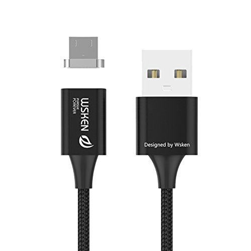 WSKEN Lite Magnetic Micro USB Cable,3.28ft Nylon Braided Charger Lead LED Indicator for Samsung S6 S7 Edge, Note 4/5,Tab S2,LG G4 G3,Sony Xperia Z5 Premium/Compact all Android Phones Black