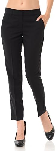 Maryclan Women's Solid Cool Tropical Career Office Wear Pants w/ Waistband (Small, Black)