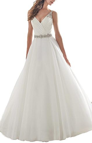 Hotstore Vintage V Neck A-line Wedding Dresses for Bride 2017 Sweep Train HOT265