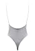Women Deep V Neck One Piece Thong Swimsuit High Cut Backless Swimwear Monokini Grey Small