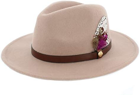 Ladies Coloured 100% Wool Fedora with Feather Trim 57cm Adjustable