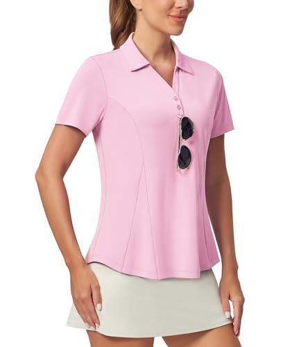 Casei Women's Golf Polo Shirt No-Tuck Peplum Tops with Sunglass Loop V-Neck at Amazon