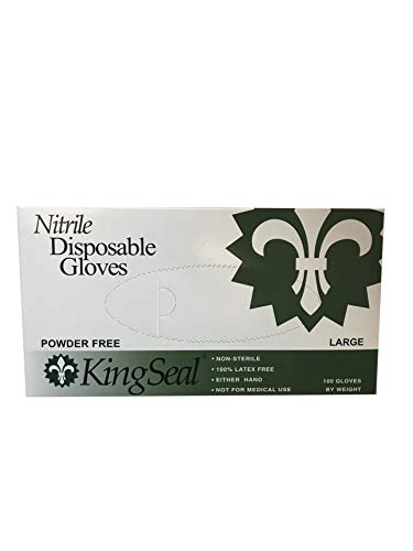 KingSeal Nitrile Disposable Gloves, Powder-Free, Latex-Free, Blue, 4 mil, Size Large - 4 boxes of 100 per box (400pcs total)