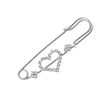 Housweety 10 Silver Tone Rhinestone Heart Safety Pins Brooches 6.5x2.5cm