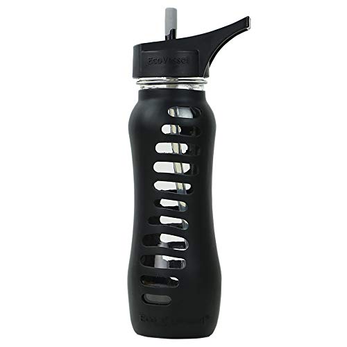 Surf Sport' Single Wall Glass Bottle with Straw Top - 22 oz - Black Shadow