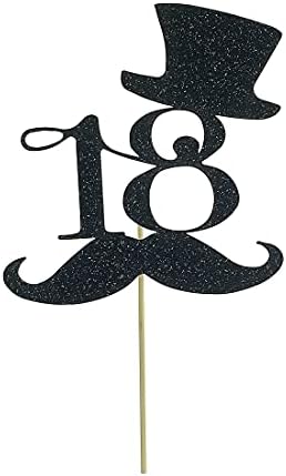BMINJIE Black Glitter Numbers 18 Happy 18th Birthday Cake Topper